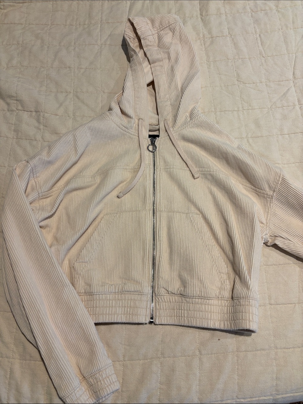 Hollister Women's Cream Cropped Zip Hoodie Jacket